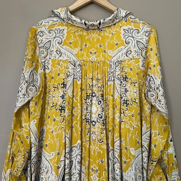 {Free People} Field of Butterflies Swing Tunic Top with Long Sleeves in Gold - Picture 6 of 11